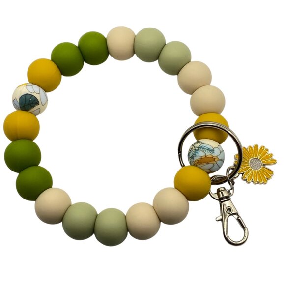 Boho Chic Floral Keychain – Stylish Beaded Wristlet Accessory with Charm - Picture 1 of 3